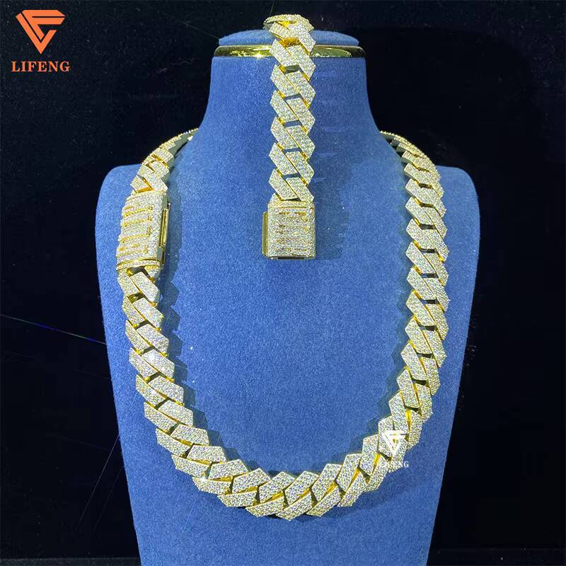 100 Pass Diamond Tester 18mm S925 Sterling Silver Iced 3Rows VVS Mens Hiphop Necklace Cuban Link Chain Mens Hiphop Necklace