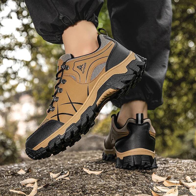 Outdoor hiking shoes men's leather hiking lace up climbing training shoes walking shoes plus size ddmysaturn