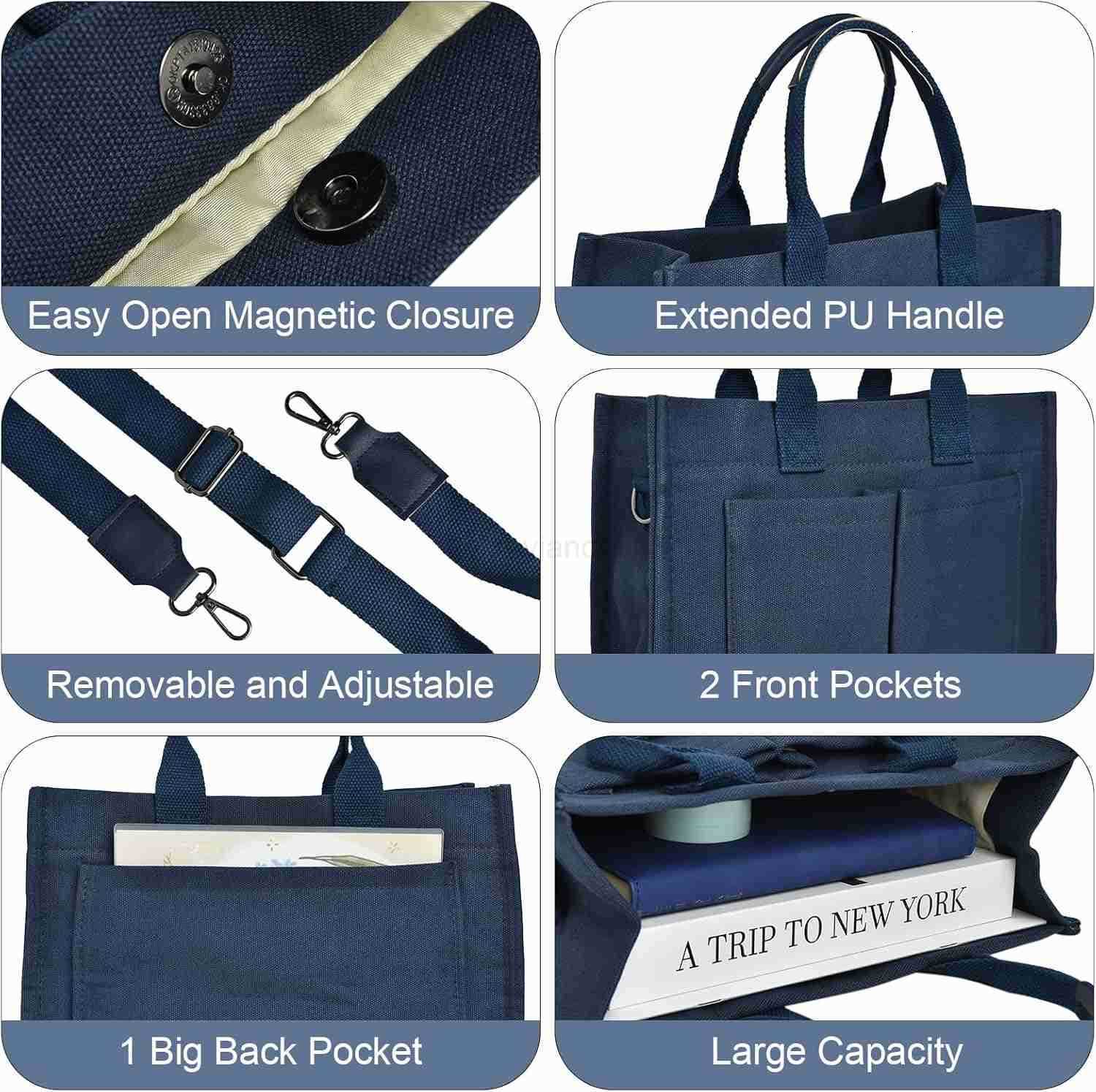 Tote Bag for Women with Multi PocketsTrendy Shoulder Handbag with Compartments for ShoppingWorkBeachW250904