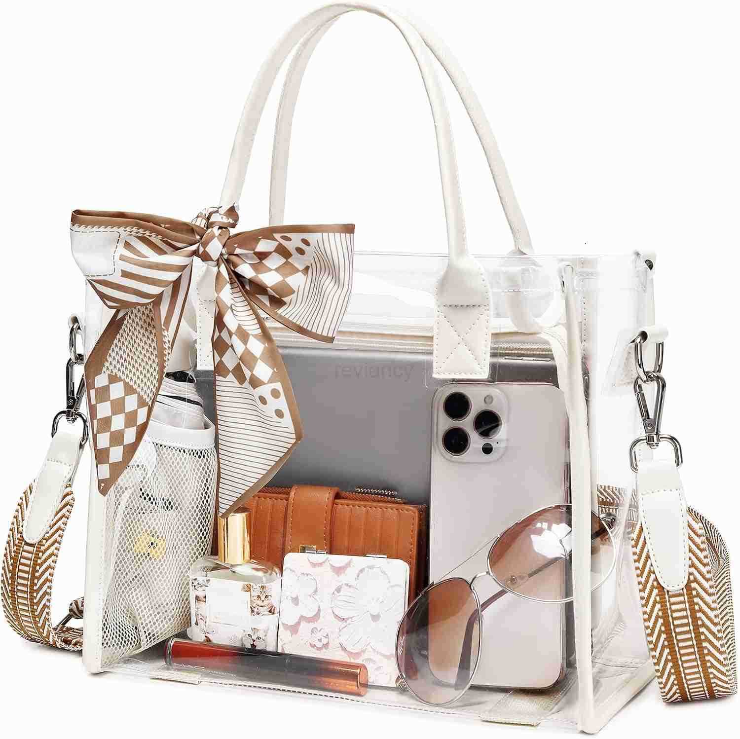 Tote Bag Stadium Events Transparent Clear Purse for Women Thick PVC Shoulder Bag with Guitar Strap for ConcertW250904