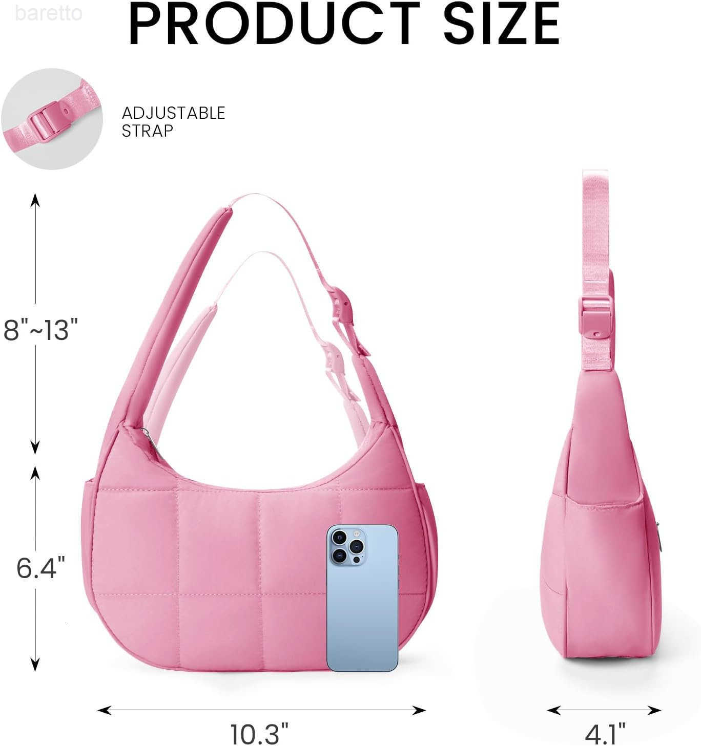 Small Puffer Crescent Shoulder Bag for Women Lightweight WaterResistant Nylon Purse with Adjustable Strap Multiple Pockets M250903