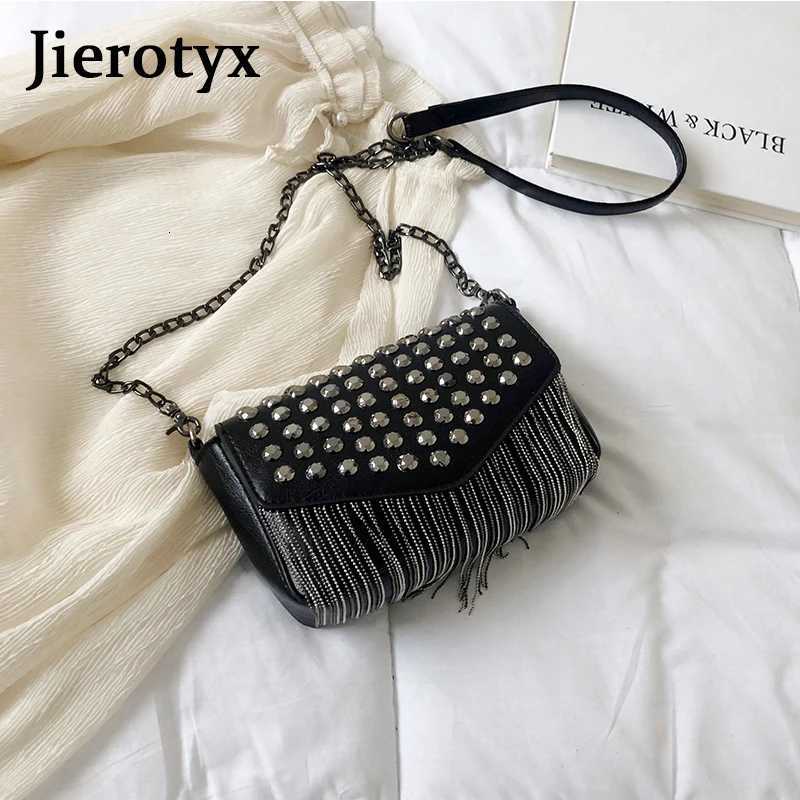 JIEROTYX FAshion Tassel Diamonds Design Mini Chain Shoulder Bag Crossbody Black Leather Female Bolsa Sac A Main Z250903