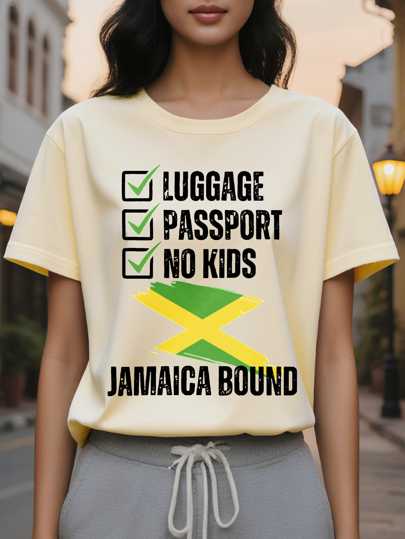 Jamaica Print T-shirt Short Sleeve Crew Neck Casual Top for Summer Spring Women's Clothing