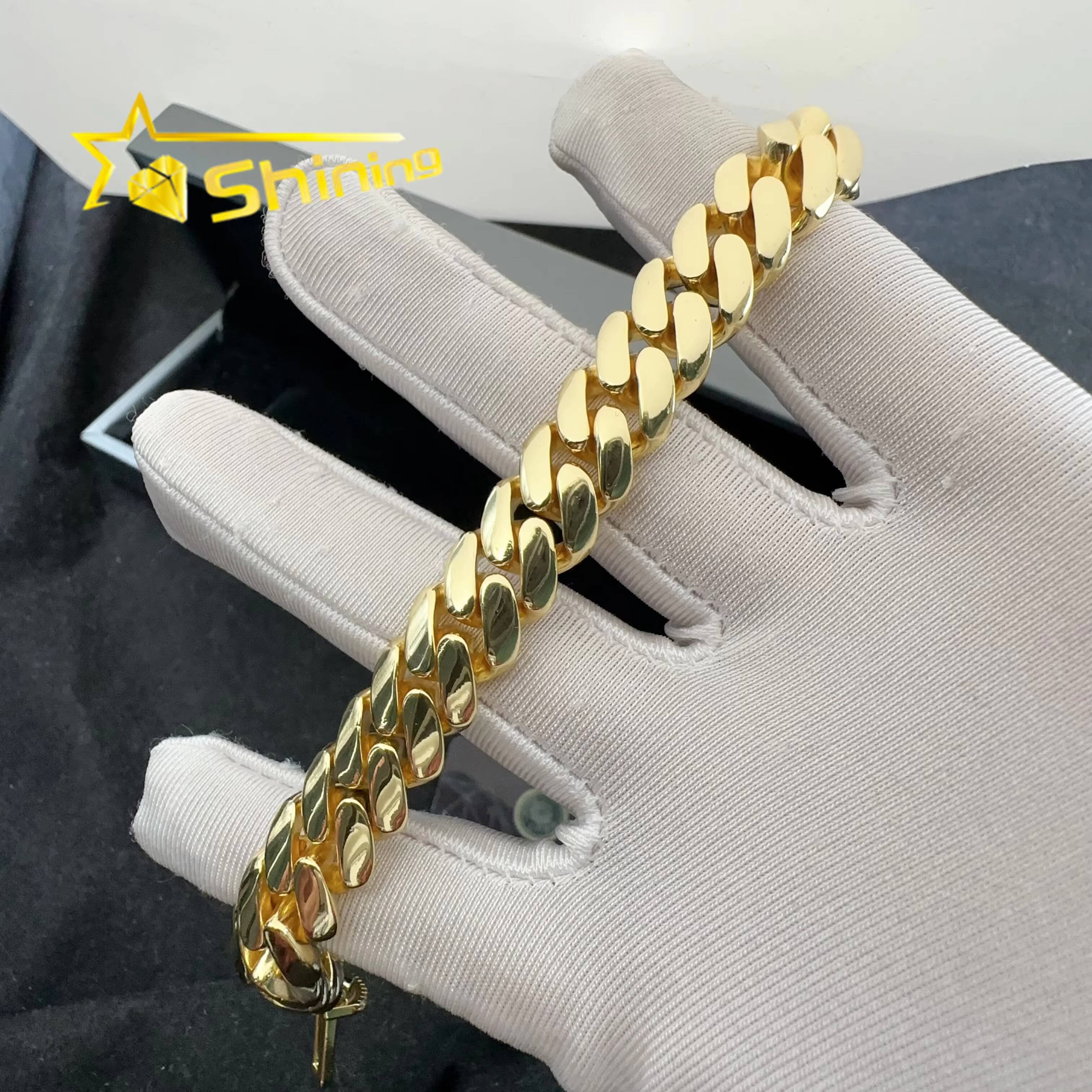 925 Sterling Silver Cuban 12mm Iced Out VVS Moissanite Clasp Hip Hop Jewelry Plain Cuban Bracelet