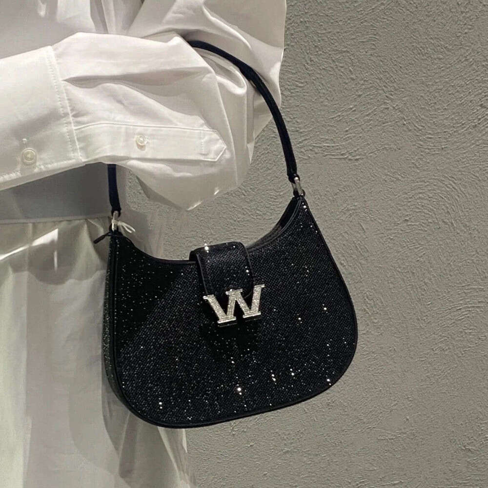 Fashion Simple Rhinestone Single Shoulder French Underarm Women Classic Mini Crescent Bag Wedding Handbag