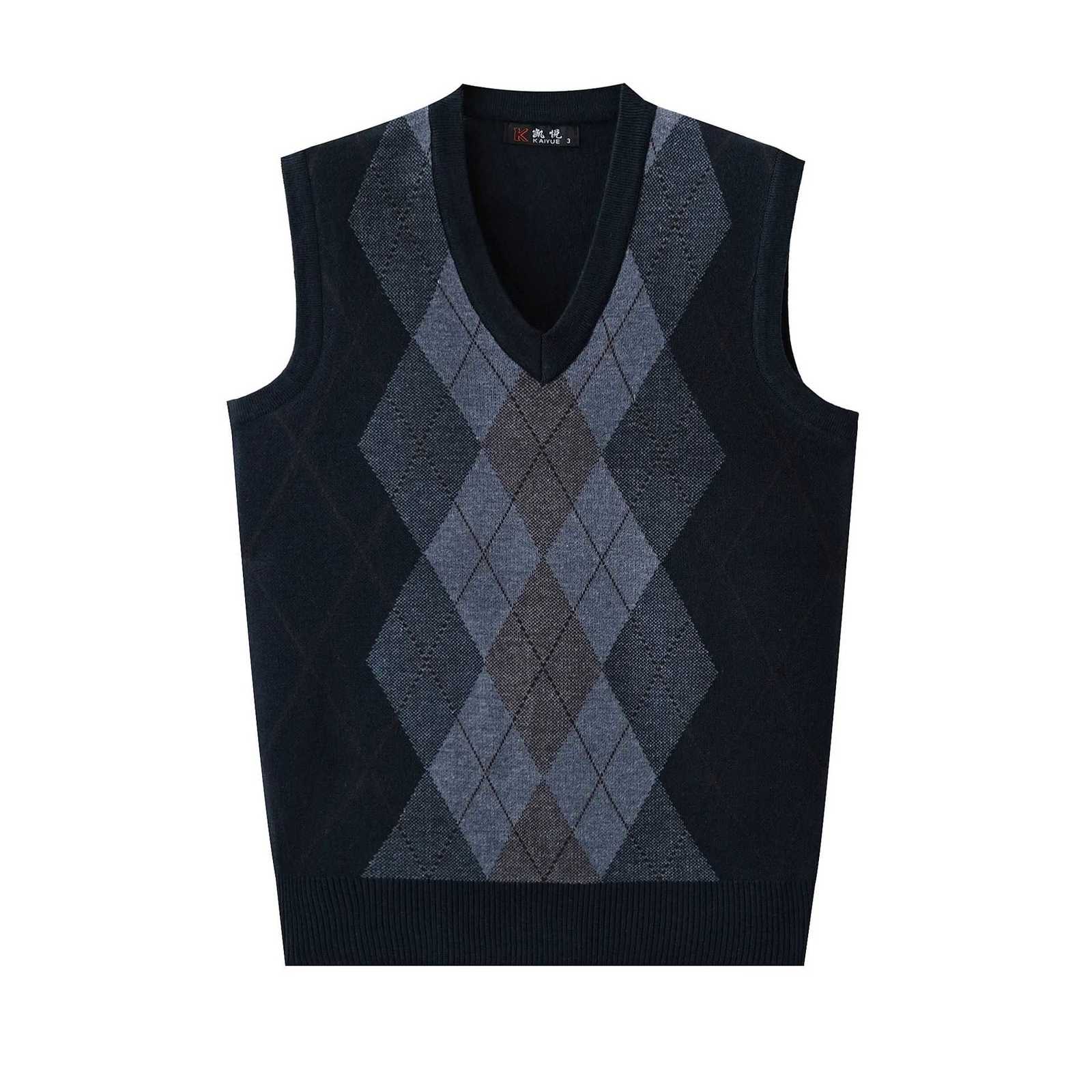 Spring Autumn Mens VNeck Sleeveless Pattern Pullover Vest Casual Knitted Sweater VestXJ250904