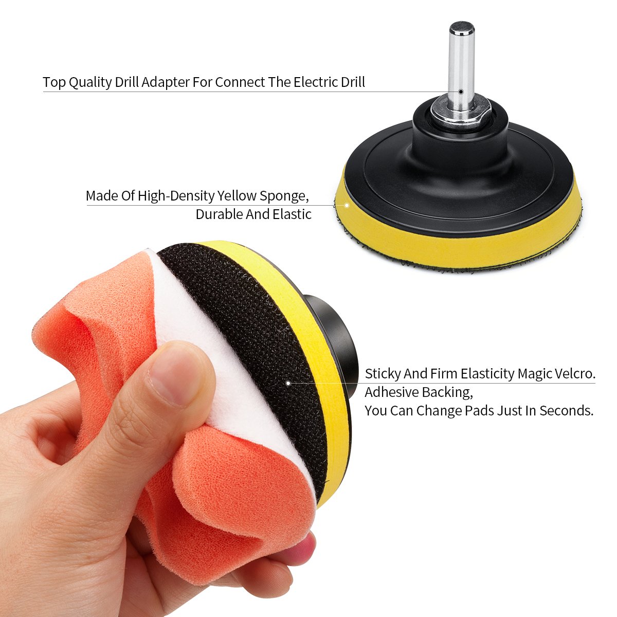 Buffing and Polishing Pads Kit 11PCS Buffing Pads with Drill Adapter Foam Polisher Pad for Car Waxing