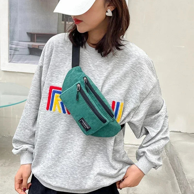 Corduroy Womens Waist Bag Small Canvas Ladies Casual Shoulder Crossbody Bags Fashion Fanny Pack Female Solid Color Chest Bag 250903