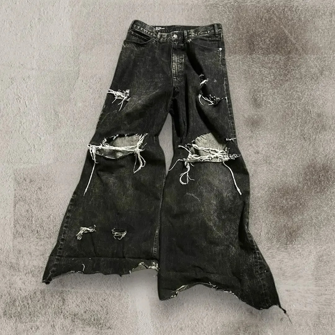 Black Ripped Baggy Jeans Goth Retro Y2k Denim Pants Men and Women Casual Hip Hop Straight Wide Leg Trousers Streetwear Z260313