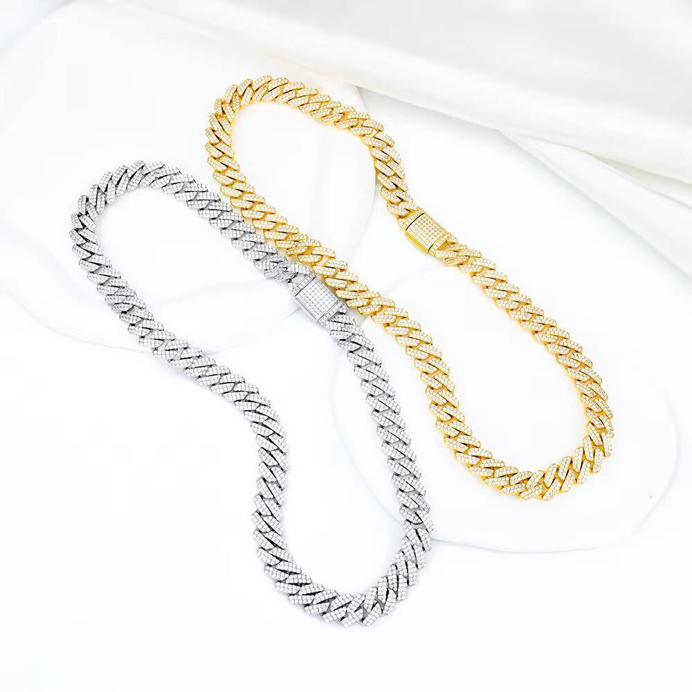 925 Sterling Silver Hiphop Jewelry 12mm Sharp Angled Style Iced Out Moissanite Cuban Link Chain Men Necklace Boyfriend Gift