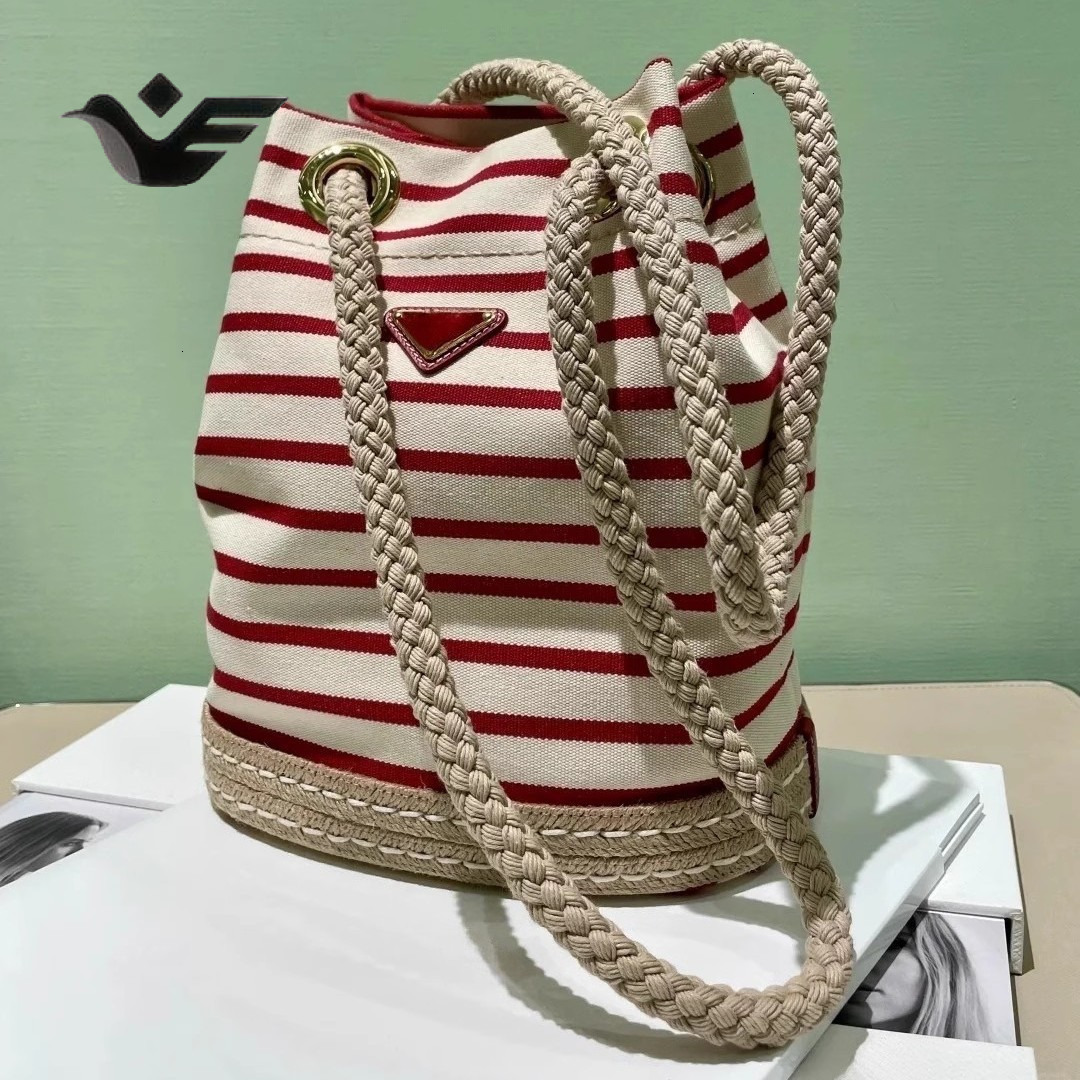 Feiyan Free Shipping New Designer Bag Luxury Shopping Bag Trendy Striped Drawstring Bucket Bag Large Capacity Commuter Women's Shoulder Underarm 