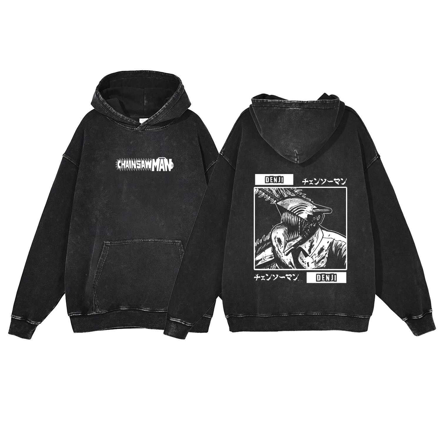 Chainsaw Man Hoodie Anime Streetwear 440g Heavyweight Washed Vintage Cotton Pullover Sweatshirt - VT1555