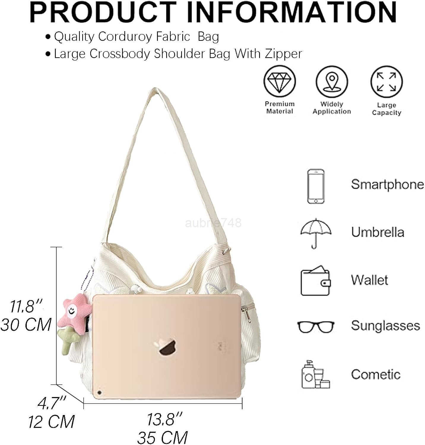 Star Crossbody Bag Women Corduroy Tote Bag Aesthetic Messenger Bag Cute Shoulder Bag Y2K Hobo Bag M250904