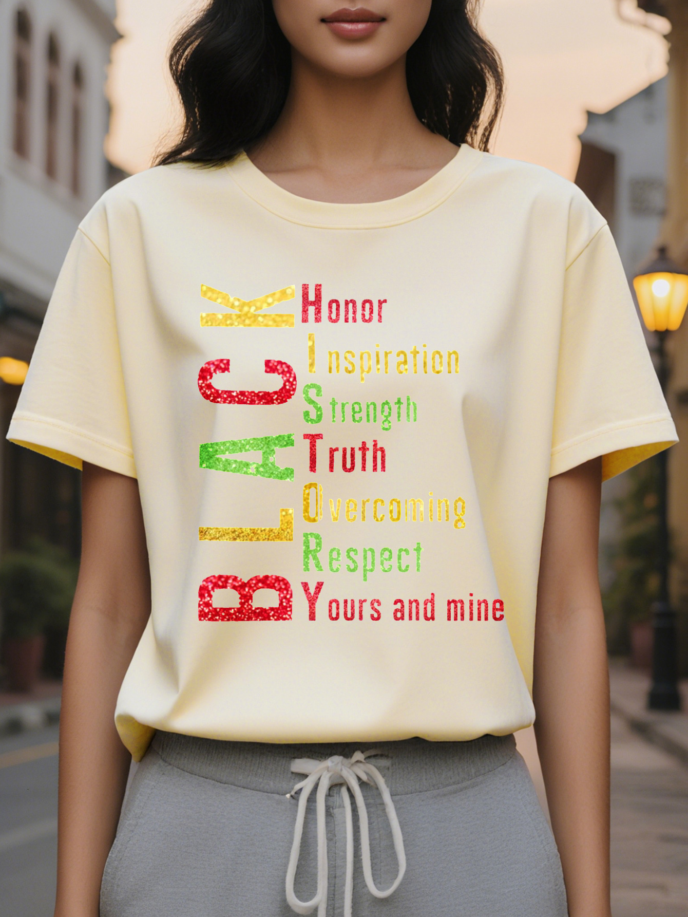 Women's Black History Inspirational Quotes T-shirt Cotton Round Neck Casual Top with Bright Color Block