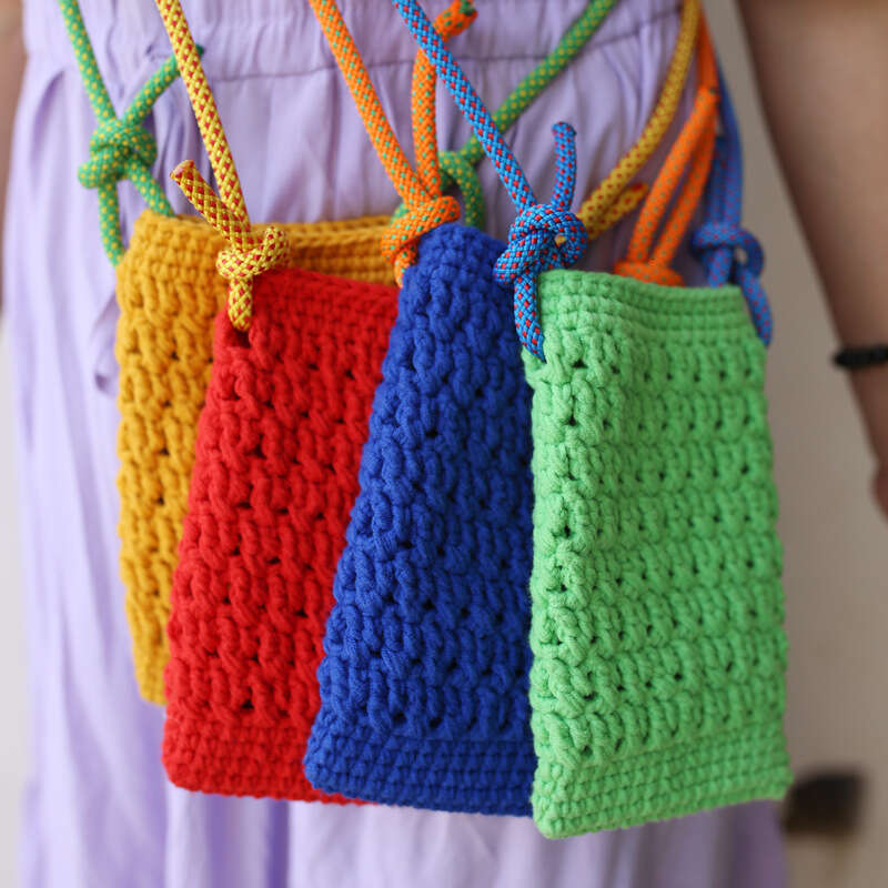 HEssentials 2025 Knit Phone Bag, Yarn - Woven Crossbody with Floral Accent, Casual Tote