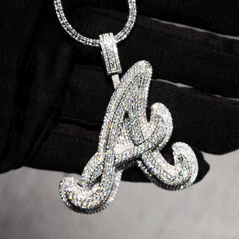 Hip-Hop Accessories Iced Out Letter Cuban Chain Sier Silicon Stone Initial Pendant Necklace
