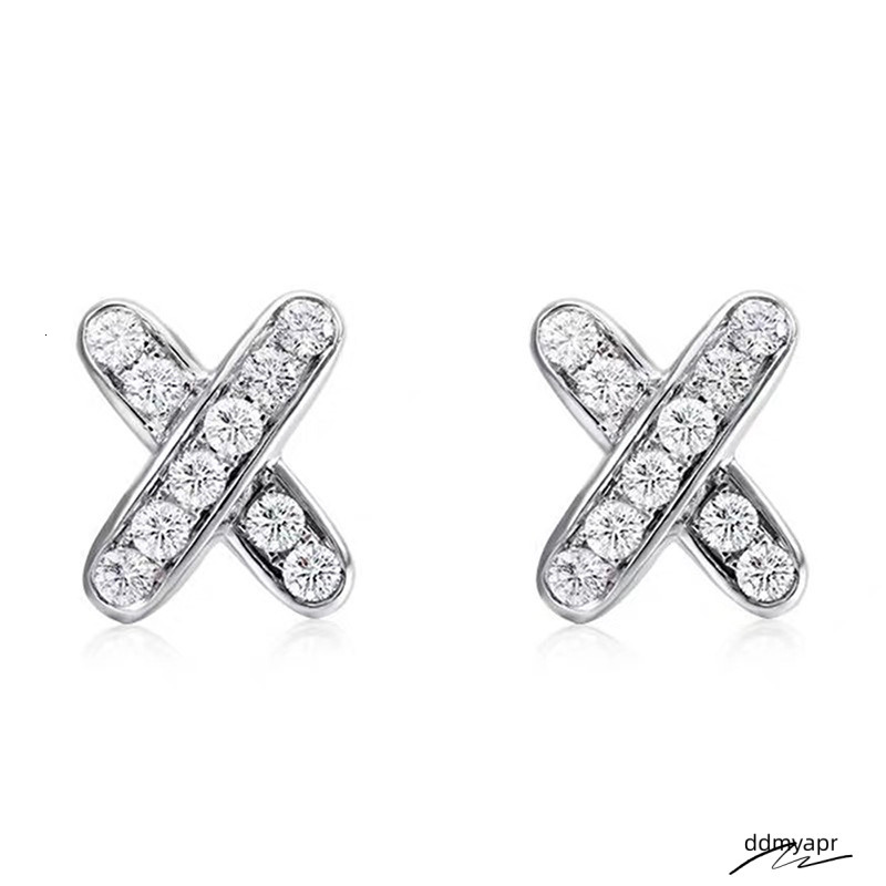 2023 Simple Fashion Stud Earrings Jewelry Ddmyday Sterling Sier Fill Pave White Topaz CZ Dia Gemstones Party Handmade Women Cross Earring Rose Gold Gi