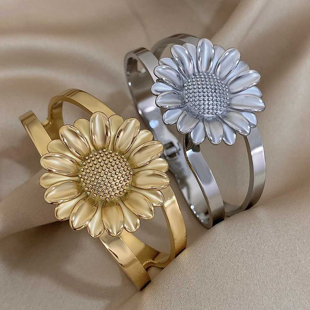 AENSOA Exaggerated Version Stainless Steel Charm Wide Bracelet for Women Trend Golden Shower Real Thick Cuff Bangle Y250904