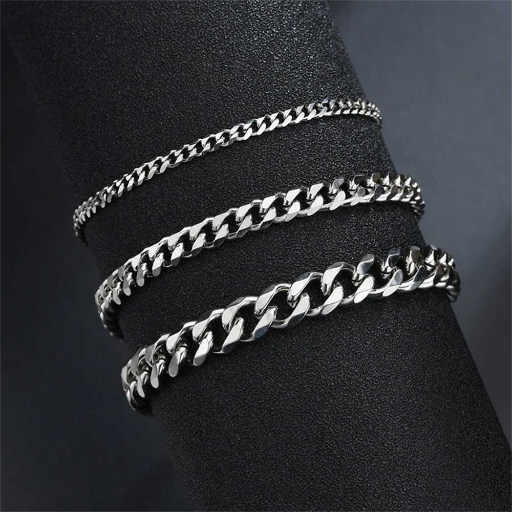 Hip Hop Stainless Steel Cuban Chain Bracelet For Women 3 5 7 mm Simple Stainless Steel Men Bracelet Gold Color Jewelry W250904