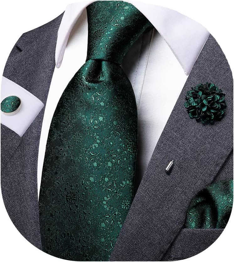 Mens Tie and Lapel Pin Paisley Striped Floral Necktie for Men Pocket Square Cufflinks Wedding PartyW250904