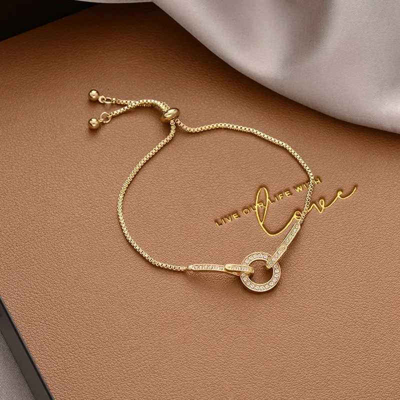 Creative Design Pull Yellow Adjustable Zircon Bracelets for Women Charm Gold Color Stainl Steel Chains Bangles Party JewelryXJ250904