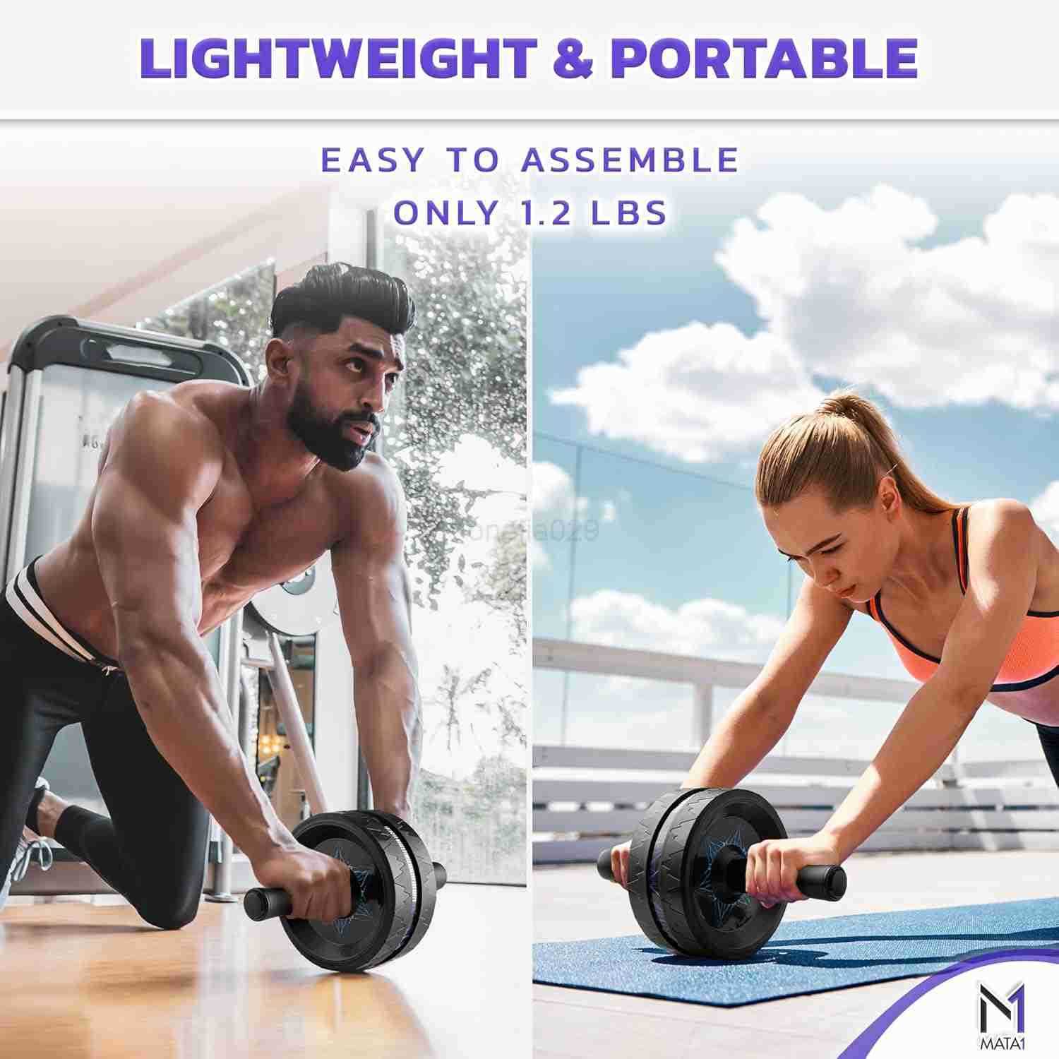 Ab Roller Wheel Abs Workout Machine Perfect for Core Abdominal Strength Training Exercise Wheels for Home Gym wKnee Pad Fitness Equipment for Sports W