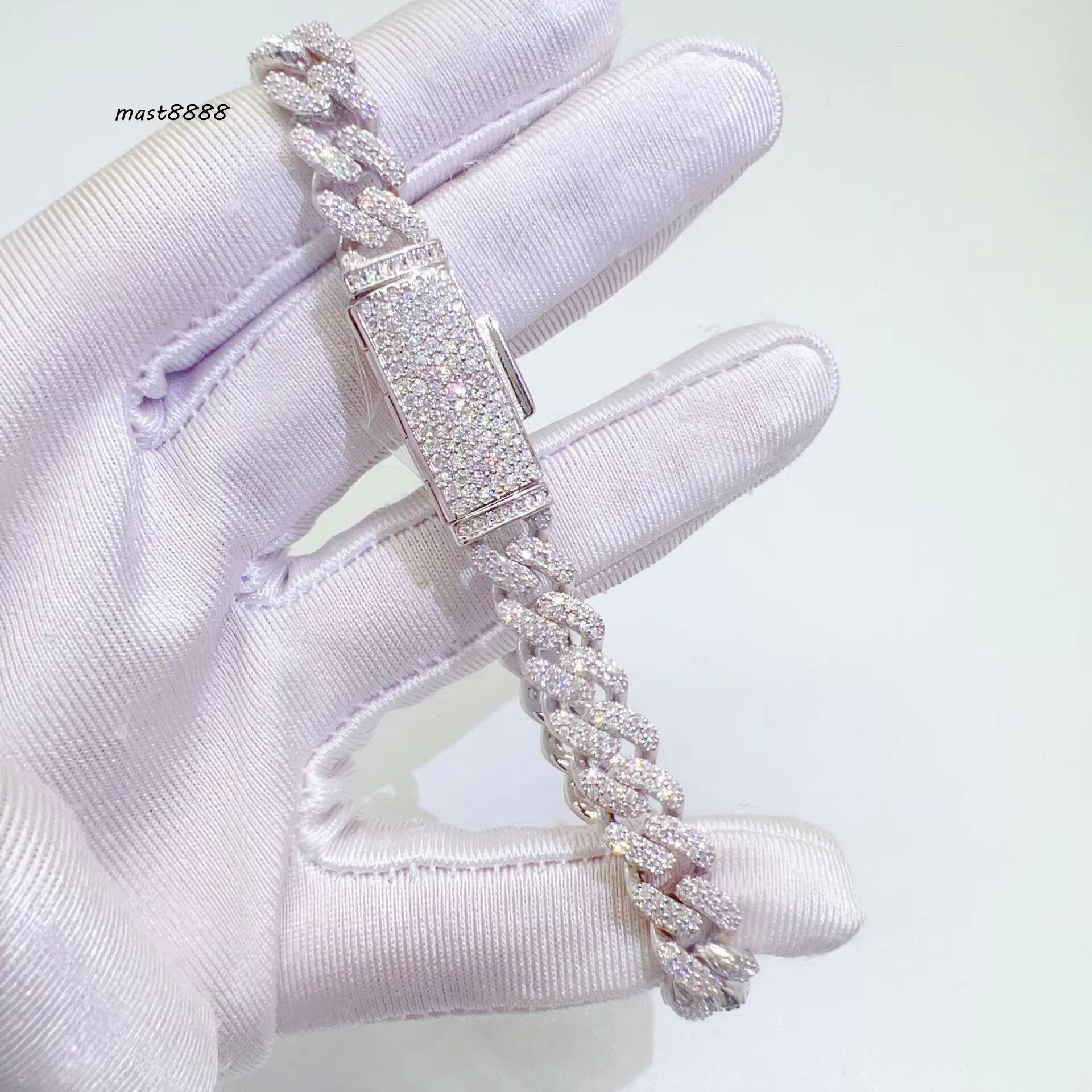 925 Silver Cuban Link Bracelet with Moissanite Diamond Pearl 8mm Thin TwoRow Iced Out Hip Hop Style for Weddings and Gifts