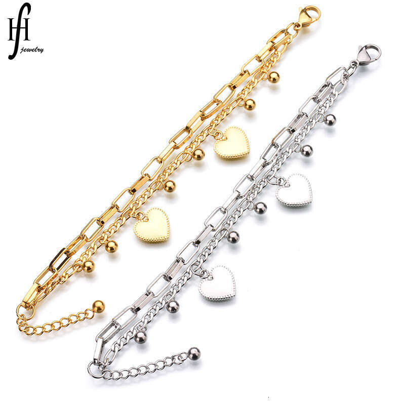 DHcollections New Women's Stainless Steel Bracelet, Titanium Steel Electroplated Heart - Shaped Bracelet, Minimalist Versatile Bestie Couple Gift