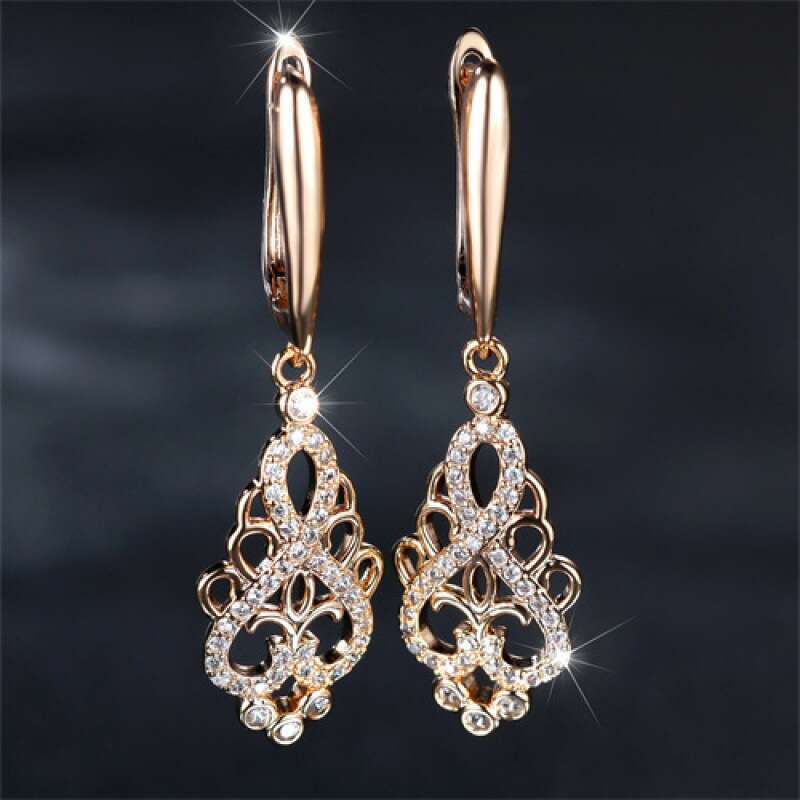 Rose Gold Hollow Crystal Drop Earrings Elegant Vintage Filigree Design Versatile Statement Jewelry for Women Ideal Gift for Parties Weddings Daily Wea