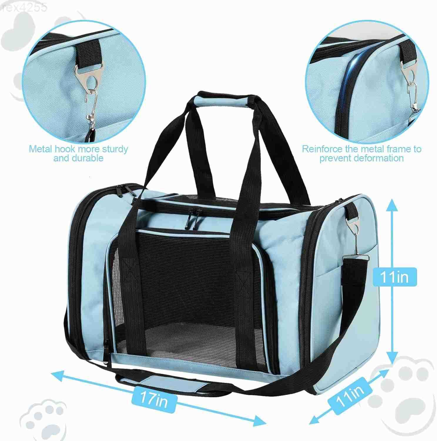 Travel in Style Portable Pet Carrier for Small Pets up to 15 Lbs Airline Approved Collapsible Comfortable catPuppy Soft Sided Bag BlueW250903