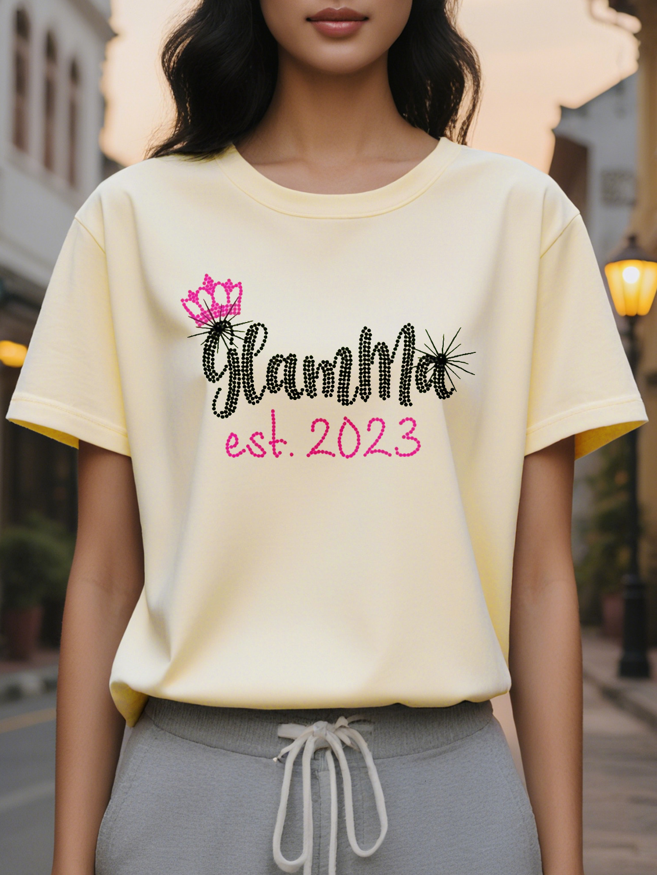 GLAMMA American Style Trendy Printed Round Neck Short Sleeve T-Shirt Women's Spring and Summer New Slim Fit Slimming