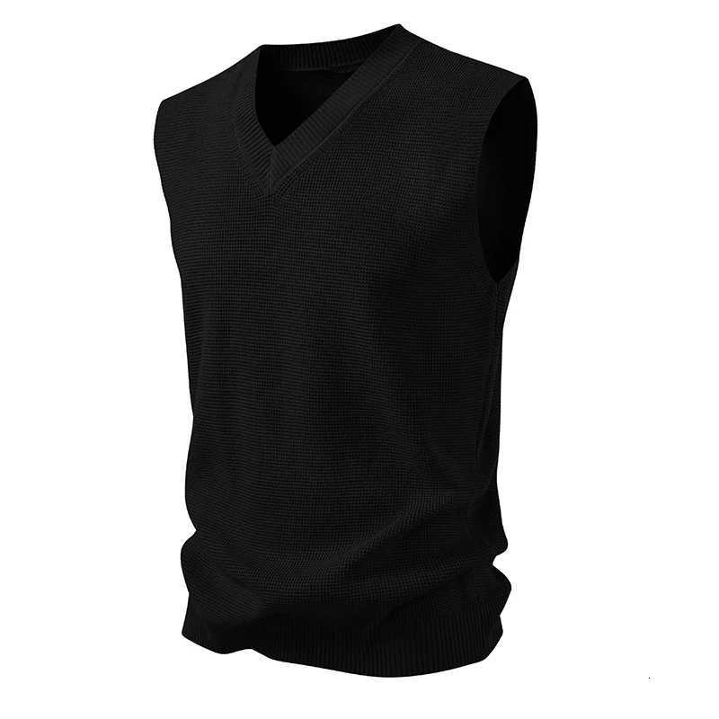 Spring Autumn Mens VNeck Knitted Vests Solid Color Sleeveless Pullovers Men Smart Casual Knit Sweater Vest Slim Fit WaistcoatXJ250904