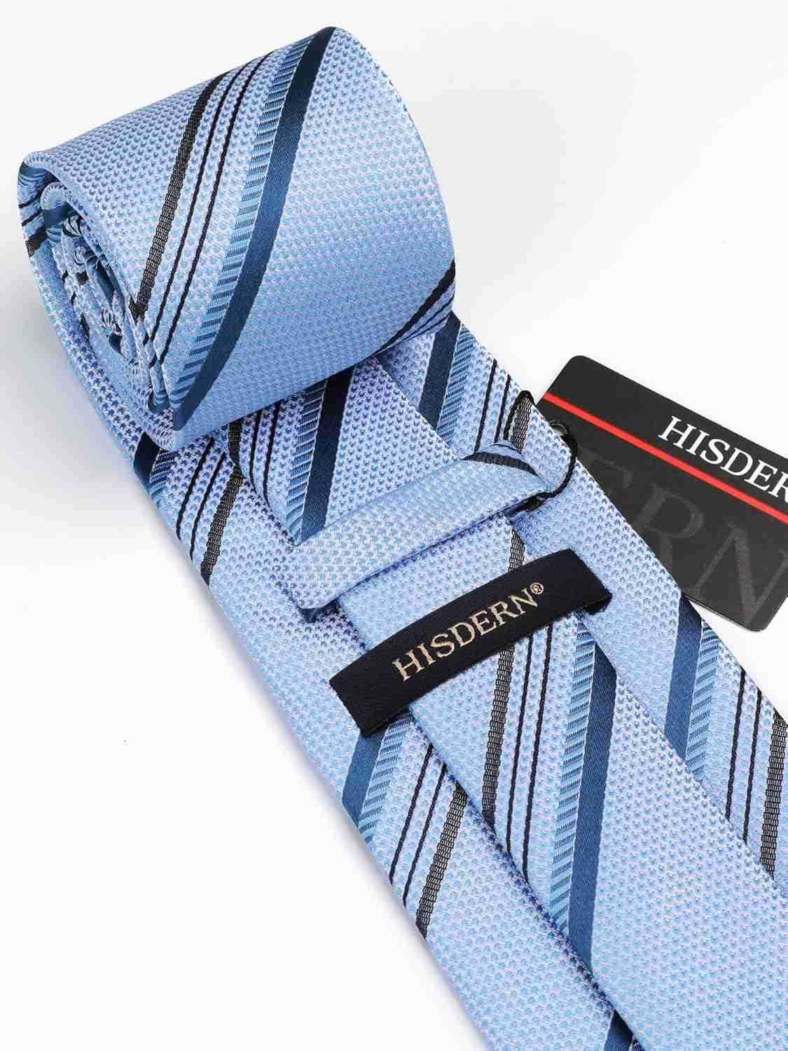 Stripe Tie Mens Ties with Pocket Square Set Classic 34 Silk Formal Necktie Handkerchief for Business WeddingW250904