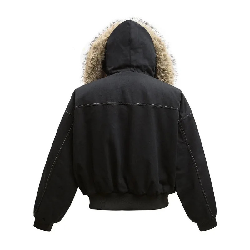 Y2K American Cleanfit Fur Collar Imitation Mink Fur Hooded Cottonpadded Jacket Men Gothic Retro Hiphop Short Tooling Coat250904