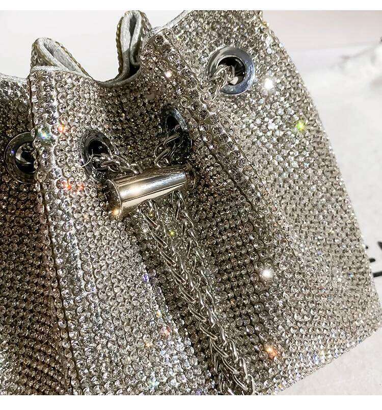 Designer Women's Handbag Rhinestones Dias Evening Clutch Glitter Shiny Bucket Purse Wedding Party Crossbody Bag