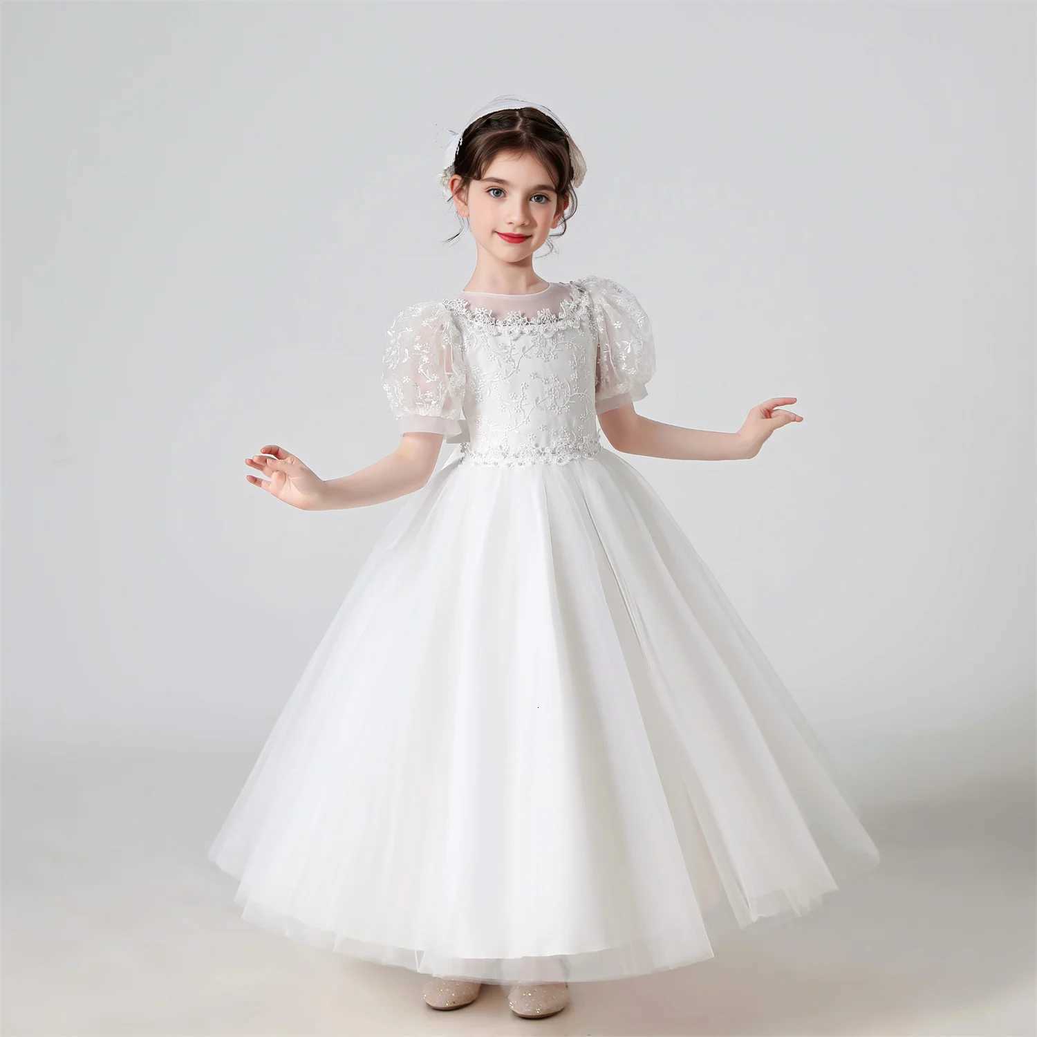 Girl Flower Dress Lace Embroidered Wedding Princess Dress Host Performance Costume Gown Christmas Party Evening Dresses Z250904