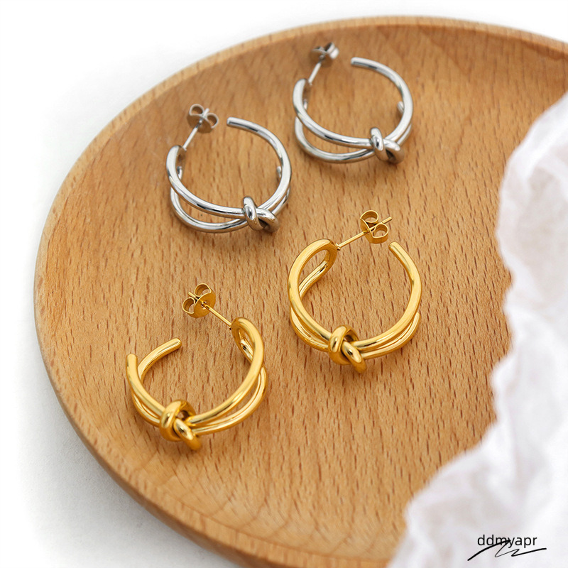 Designer Lady Stainless Steel Gold Knot Ddmyday Earrings For Women C-Shaped Light Jewelry Wholesale Ddmyday