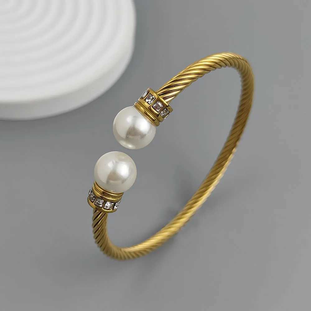 18K Stainless Steel Charm Bracelet with Pearl Pattern for Men High Quality Waterproof Jewelry Wedding Party Gift Y250904