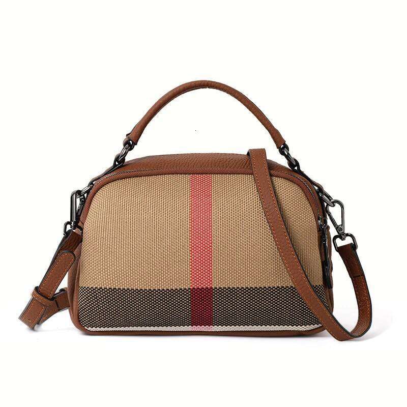 Checkered Canvas & Leather Crossbody Handbag