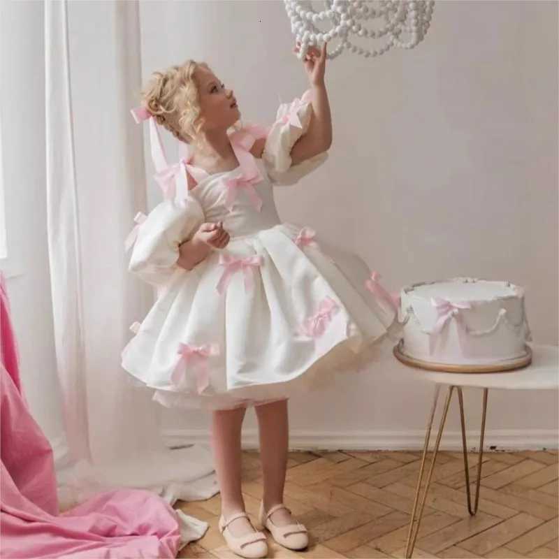 Baby Girl Princess Bow Strap Tutu Dress Infant Toddler Child Vestido Puff Sleeve Christmas Birthday Party Baby Clothes 2-14Y Z250904