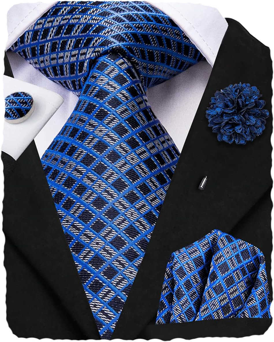 Mens Tie Lapel Pin Set Pocket Square Cufflinks Formal Woven Silk Tie Sets Wedding PartyW250904
