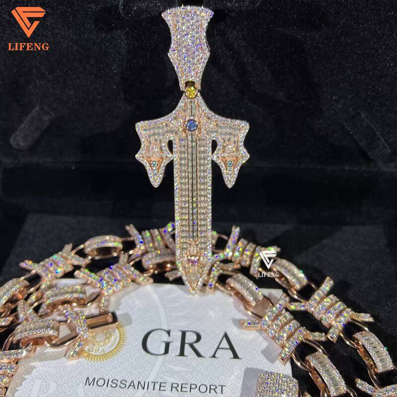 Lifeng Jewelry Custom Cluster Chain Rose Gold Moissanite Necklace with 925 Silver Iced VVS Diamond Hip Hop Cuban Style