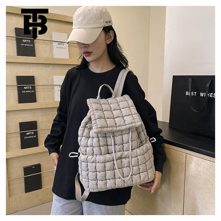 TB BHULAMTE Autumn Winter New Down Padded Backpack Designer s bag Women's Fashion Commuter Large Capacity Fluffy Plaid Lightweight Travel Backpac
