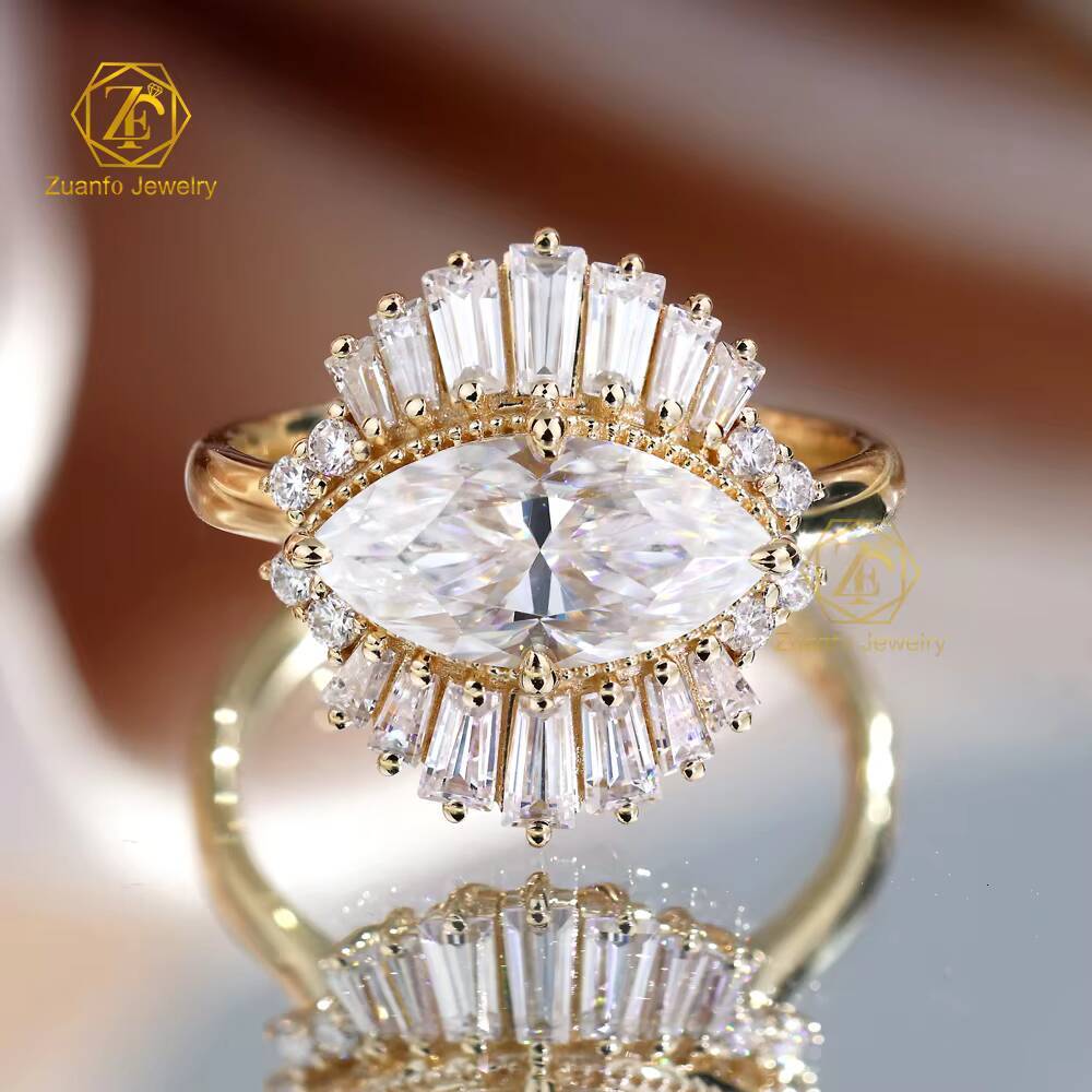 Wholesale Price Jewelry 10K Real Rose Gold Yellow Gold 2CT6X12MM D VVS1 Marquise Moissanite Diamond Wedding Ring for Women