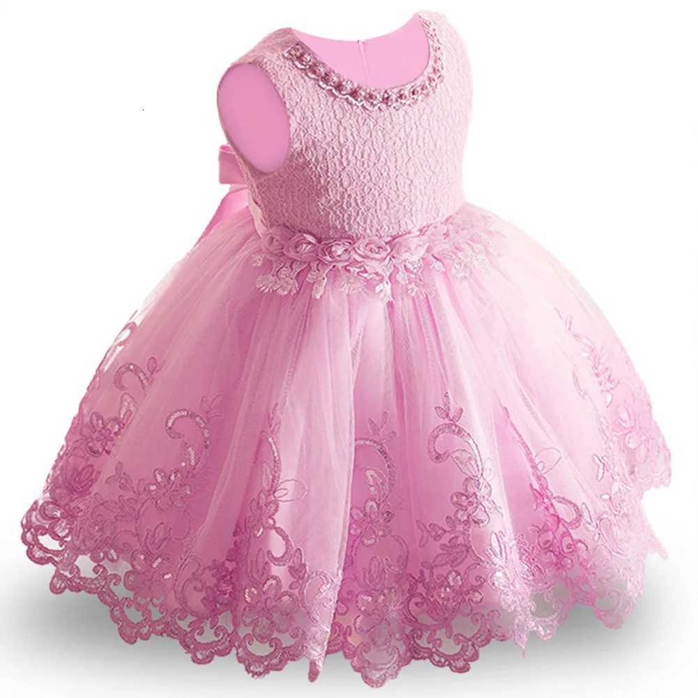 Infant Baby Flower Dress Toddler Girls Sleeveless Pearl Princess Pageant Birthday Lace Wedding Dress Children Formal Gown 6-24M Z250904