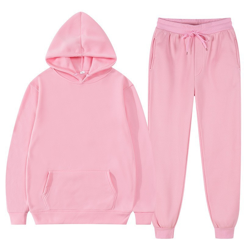 Simple Casual Basic Solid Color Hoodie Set - Pure Cotton Fabric for Autumn Outdoor Activities