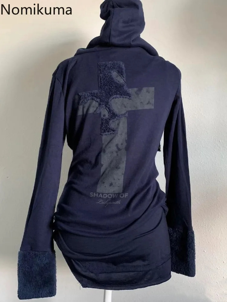 Womens Clothing Vintage Hoodies Lamb Fleece Patchwork Hooded Sweatshirt for Women Casual Korean Fashion Y2k Hoodie Tops 250904