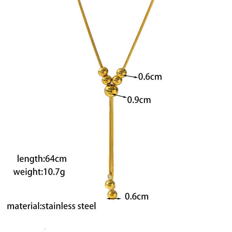 Japanese Korean Minimalist Style Gold and Sier Round Bead Adjustable Design Necklace High-end Long Sweater Chain