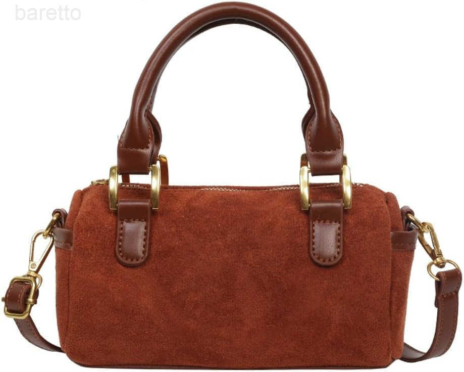 Slouchy Suede Boston Barrel Bag Women Corduroy Boho Satchels Shoulder Bag Crossbody Purse Mini Tophandle Tote Handbag M250904