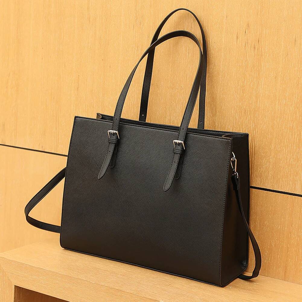 15.6 Inch Laptop Tote Women Retro Shoulder Bag PU Leather Computer Carrying Case Multipocket Large Capacity Business Handbag